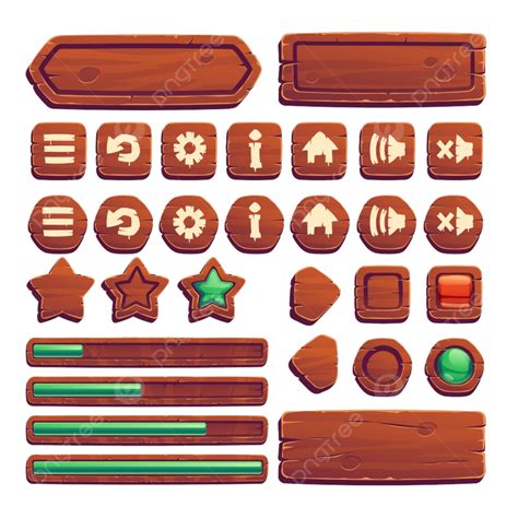 Game Ui Button Vector Design Images Wooden Buttons For Ui Game Brown