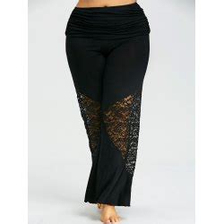 Plus Size Foldover Lace Insert Palazzo Pants Black Big And Sexy