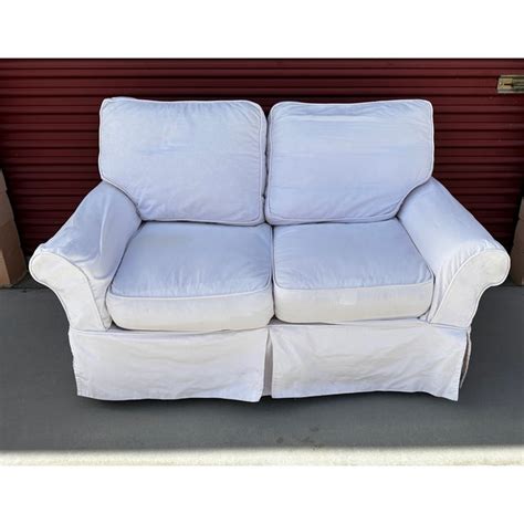 Pottery Barn Style White Slipcover 2 Seat Settee Sofa | Chairish