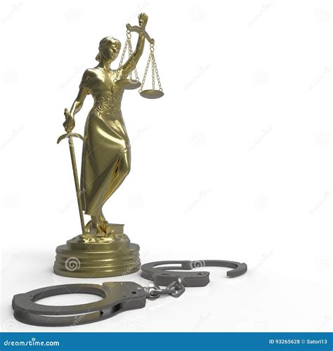 Lady Of Justice Statue And Handcuffs 3d Rendering Stock Illustration