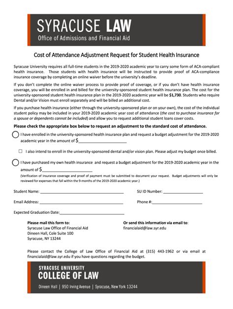 Fillable Online Cost Of Attendance Adjustment Request For Student