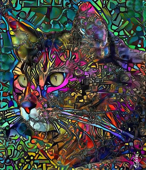 Marvin Jr Cat Mix Media On Panel Digitale Kunst Von L Roche