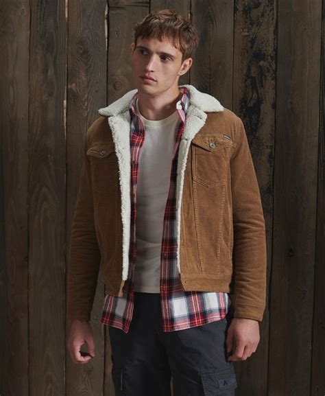 Mens Highwayman Cord Sherpa Jacket In Dark Tan Superdry Uk Trucker Jacket Outfit Sherpa