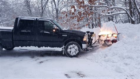 Ford F350 And Western Mvp Plus Plowing Snow Youtube