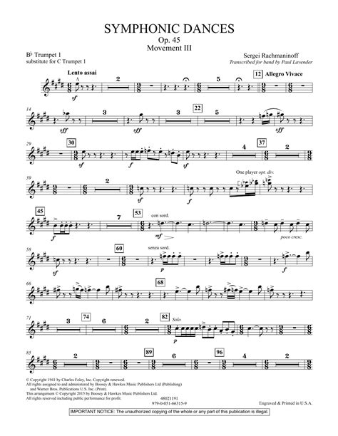 Symphonic Dances Op 45 Bb Trumpet Parts Digital Only Bb Trumpet