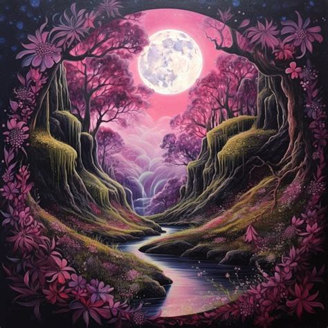 Pintura De Un R O En Un Bosque Con Luna Llena Ai Generativo Foto Premium