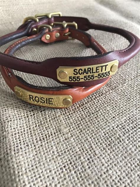 Personalized Rolled Leather Dog Collar with Brass Nameplate | Etsy ...