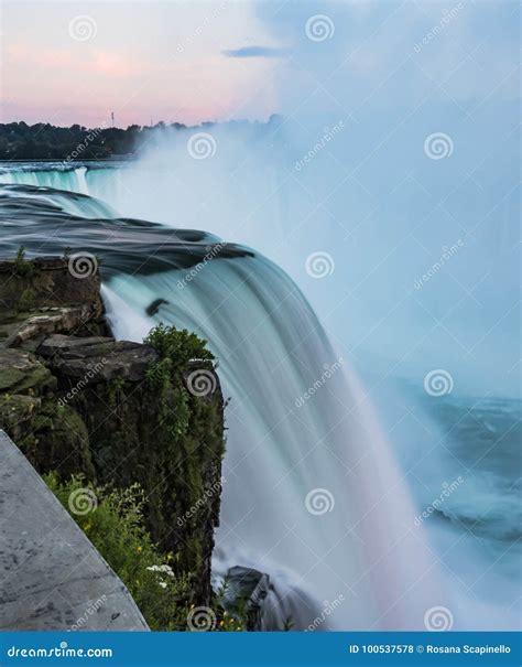 Niagara Falls Sunset/night Light. Long Exposure Stock Photo - Image of ...