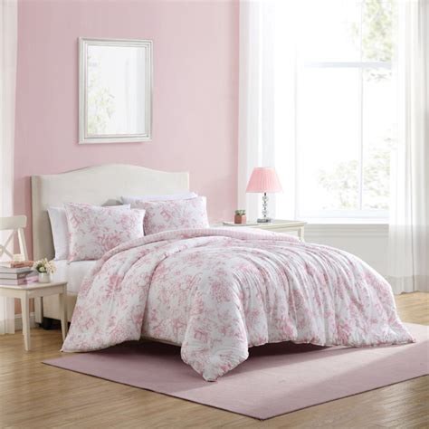 Laura Ashley Delphine Pink White Standard Cotton Reversible 3 Piece Comforter Set And Reviews