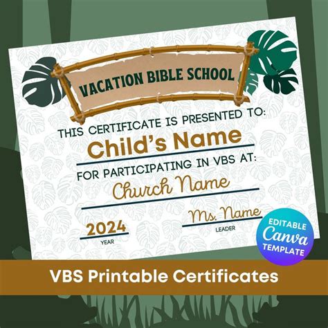 Jungle Vacation Bible School Certificate Vbs Certificate Template