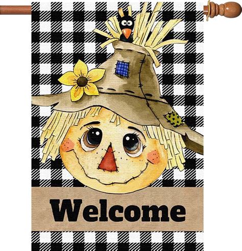 Surfapans Welcome Fall House Flag Scarecrow Double Sided