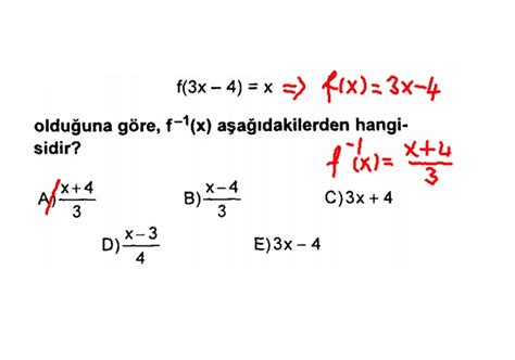 S N F Bir Fonksiyonun Tersi Ni Bulma Z Ml Sorular