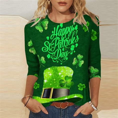 Trendvibe365 St Patricks Day Graphic Shirts For Women Luck Shamrock Hat