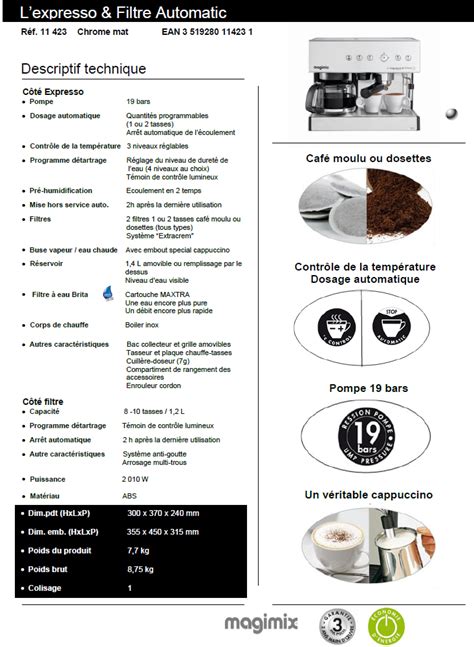 Magimix Machine Expresso combiné Chromé L Expresso Filtre