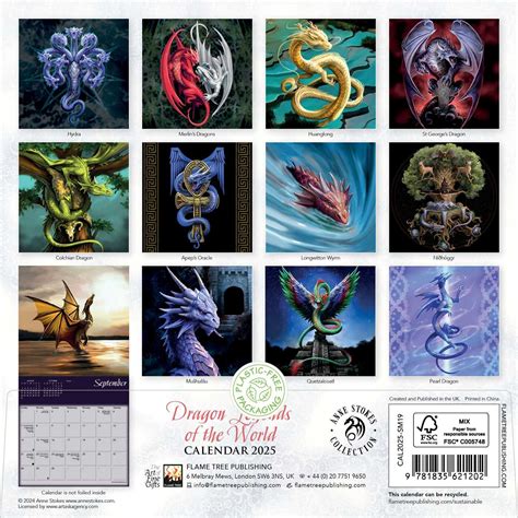 Anne Stokes Dragon Legends Of The World Mini Wall Calendar 2025 Art