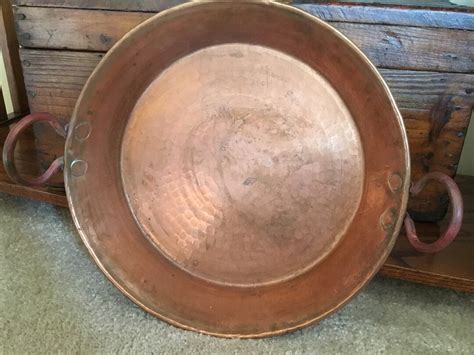 Antique Large Hammered Copper Hand Riveted Handled Pan Etsy