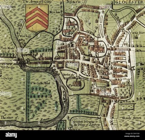 Old map of Gloucester, England, by John Speed, 1611 Stock Photo - Alamy