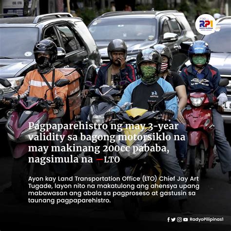 Pagpaparehistro Ng May 3 Year Validity Sa Bagong Motorsiklo Na May