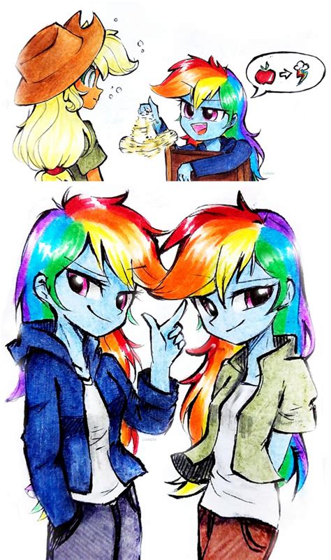 3263493 Safe Artist Liaaqila Applejack Rainbow Dash Human