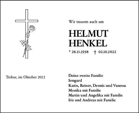 Traueranzeigen Von Helmut Henkel Vrm Trauer De