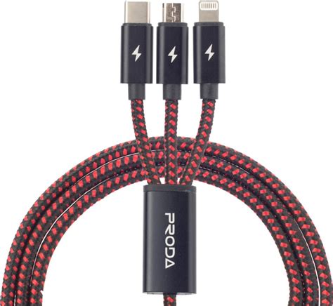 Кабель 3 в 1 Proda PD B65th Lightning Type C Micro USB 2А Red PD