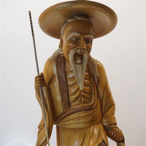 18 Japanese Oriental Carved Wooden Fisherman Fisherman