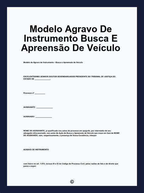 Como Pedir Busca E Apreensão De Veículo - Modelo Agravo De Instrumento Busca E Apreensão De Veículo