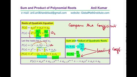 Derivation Of Sum And Product Of Roots Of Polynomials And Exam Practice