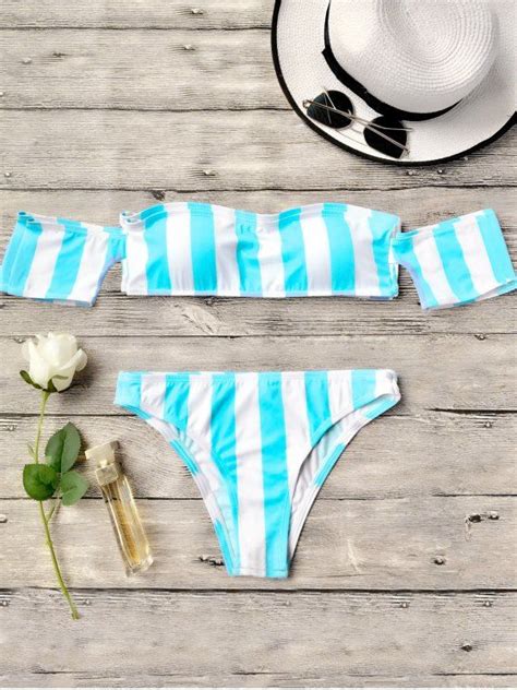 Ad Striped Off The Shoulder Bikini Set Lake Blue You Will Glow In