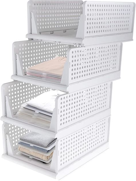 Lot de 4 boîtes de rangement empilables pliables faciles à ouvrir et