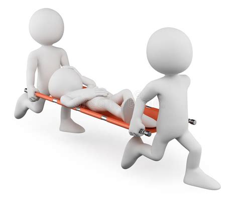 3D White People Doctors Carrying An Injured On A Stretcher White