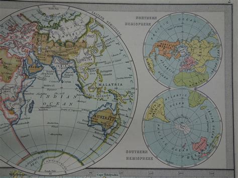 Antique World Map 1890 Original Large Old Map of Oceans | Etsy