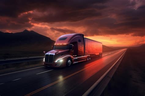 Premium Photo Araf Truck Driving On A Highway At Sunset With