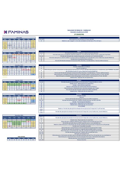 Calend Ãrio acad Ãªmico 2023 2 Dom Seg Ter Qua Qui Sex Sáb 12 e 13