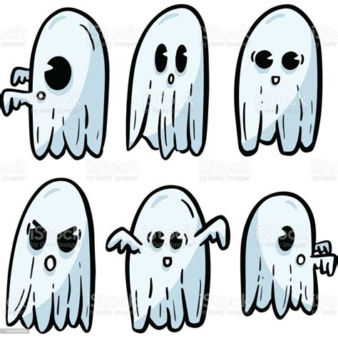 Cute Funny Cartoon Ghost Character Icons For Halloween Stock Illustration Download Image Now