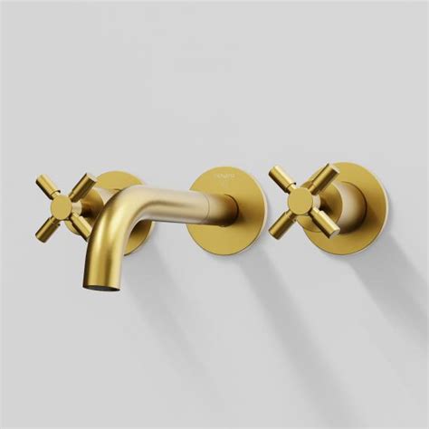 Steinberg Series Wall Mounted Three Hole Basin Mixer Brushed Gold