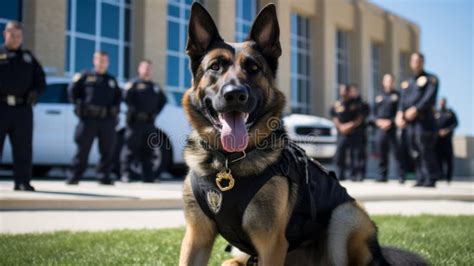 Portrait of Policemen with Their Dogs. K-9 Police Unit. German Shepherd ...