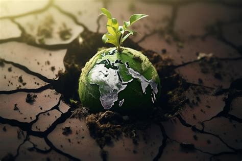 Cracked earth meets green earth Climate change concept | Premium AI ...