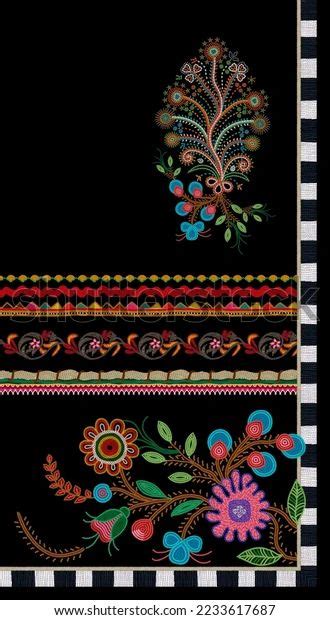 Colorful Floral Embroidery Border Design