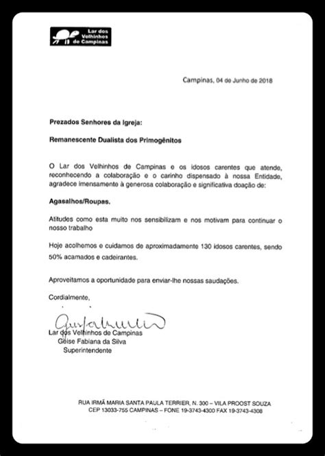 Carta De Agradecimento Por Doa O Kata Baca S