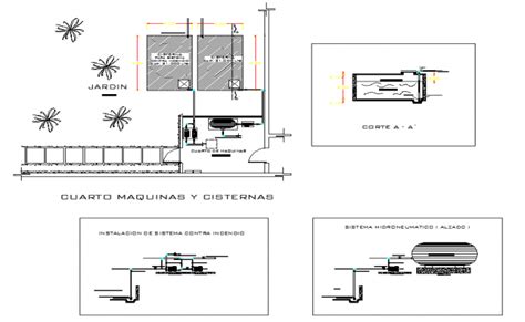 Water pump room plan detail dwg file