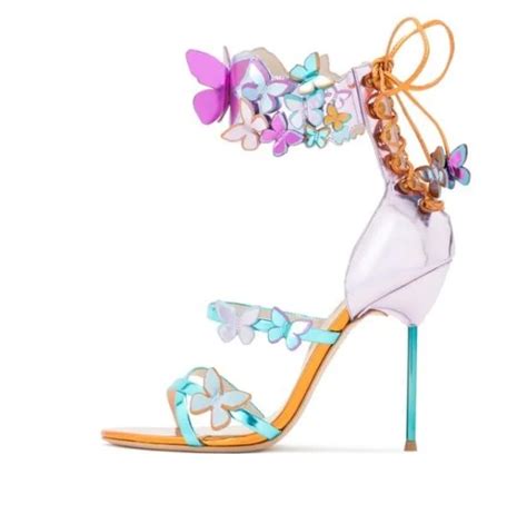 Sexy Butterfly Crystal Embellished Sandals Multi Coloured Laser Cut