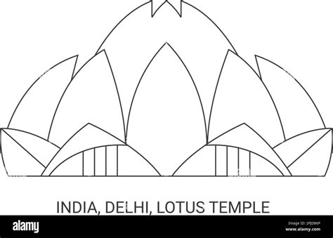 India Delhi Lotus Temple Travel Landmark Vector Illustration Stock