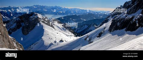 Winter Snow Capped Swiss Alps Mountains From Mount Pilatus