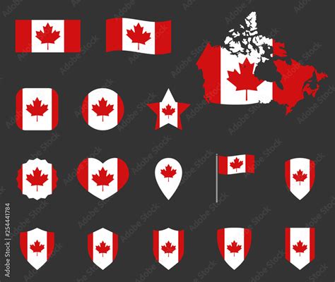 Canada flag symbols set, Canadian national flag icons Stock Vector ...