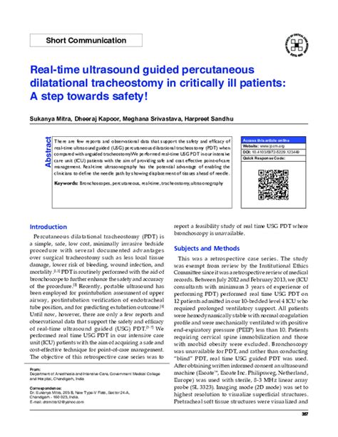 Pdf Real Time Ultrasound Guided Percutaneous Dilatational