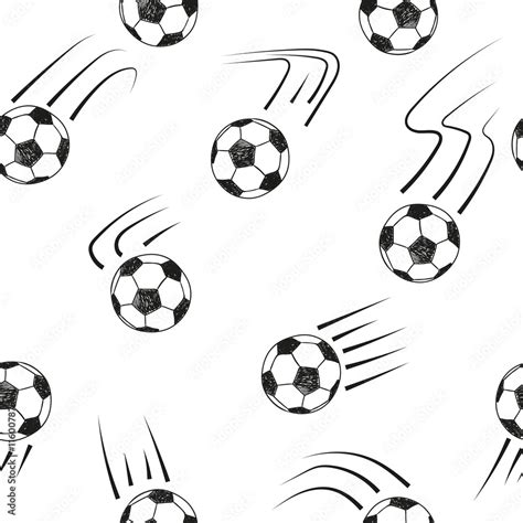 Seamless Pattern With Doodle Soccer Balls Black And White Vector