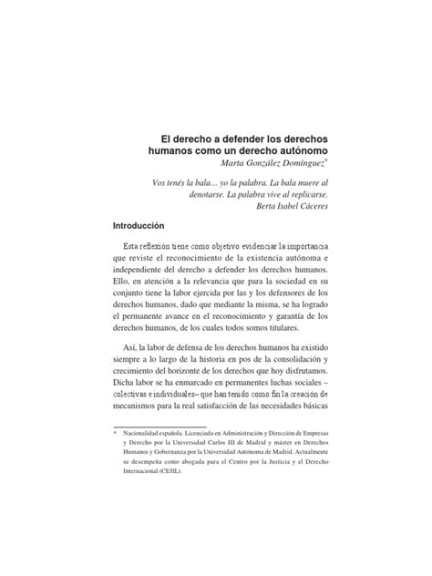 El Derecho A Defender Los Derechos Humanos Como Un Derecho Autónomo Pdf Derechos Humanos