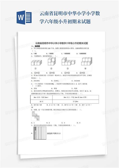 云南省昆明市中华小学小学数学六年级小升初期末试题word模板下载编号lwnmjvdj熊猫办公