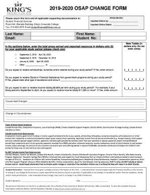 Fillable Online 2019 2020 OSAP CHANGE FORM Kings Uwo Ca Fax Email